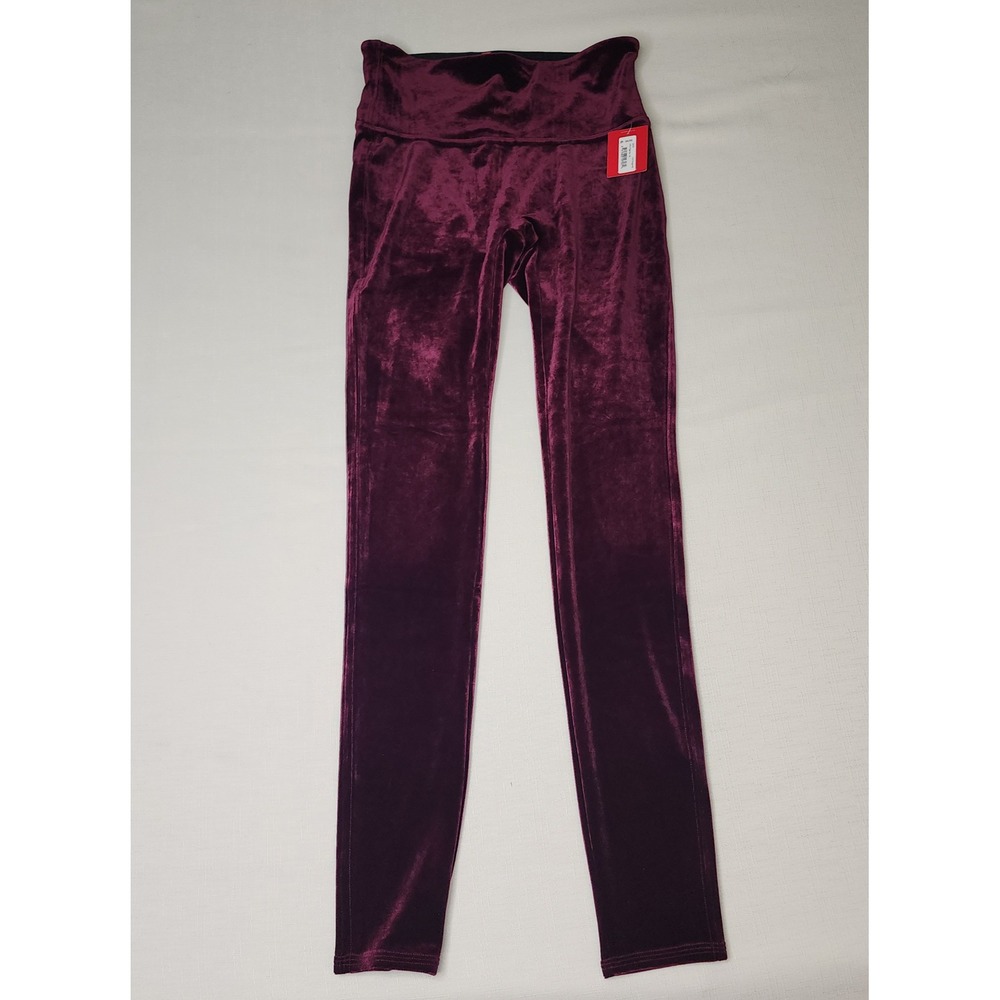 Spanx Velvet Leggings Rich Burgundy High Waisted Shaping Pants Womens Medium
